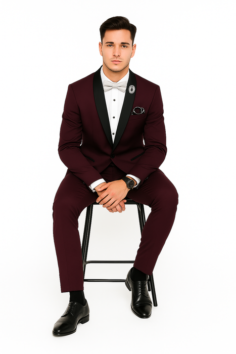 Men's Purple - Plum - Eggplant Jacket and Pants Two Button Shawl Lapel Tuxedo