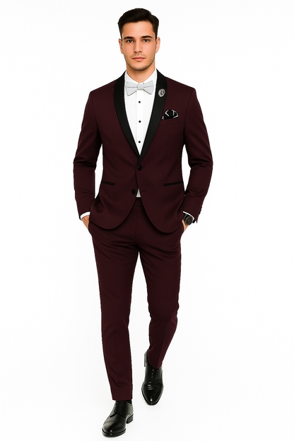 Men's Purple - Plum - Eggplant Jacket and Pants Two Button Shawl Lapel Tuxedo - Image 8