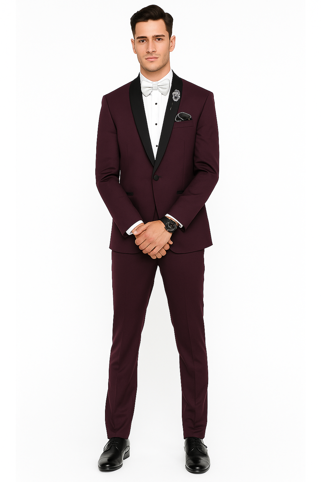 Men's Purple - Plum - Eggplant Jacket and Pants Two Button Shawl Lapel Tuxedo - Image 3