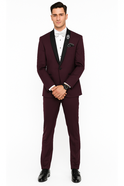 Men's Purple - Plum - Eggplant Jacket and Pants Two Button Shawl Lapel Tuxedo - Image 3