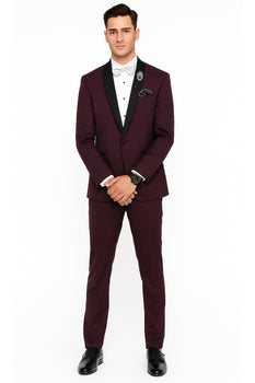 Men's Purple - Plum - Eggplant Jacket and Pants Two Button Shawl Lapel Tuxedo - Image 3
