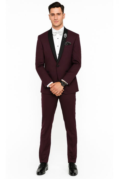 Men's Purple - Plum - Eggplant Jacket and Pants Two Button Shawl Lapel Tuxedo