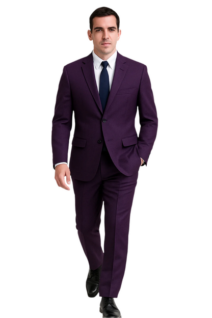 Mens Basic 2 Button Classic Fit Poplin Suit in Purple - Image 5
