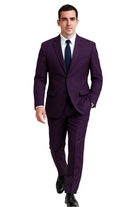 Mens Basic 2 Button Classic Fit Poplin Suit in Purple