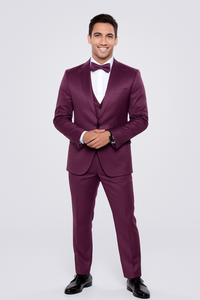 Mens Modern Fit Shiny Sharkskin Suit in Purple