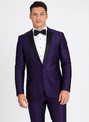 Men's Purple Two Button  Peak Lapel Velvet Jacket