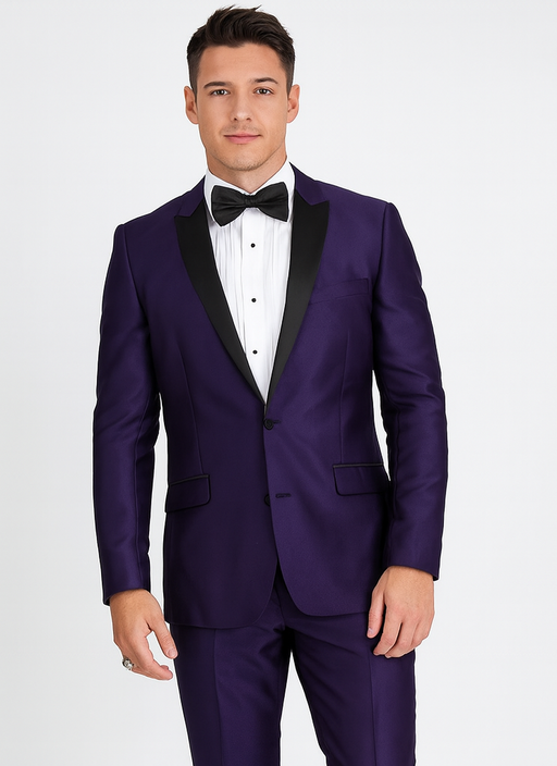 Men's Purple Two Button  Peak Lapel Velvet Jacket