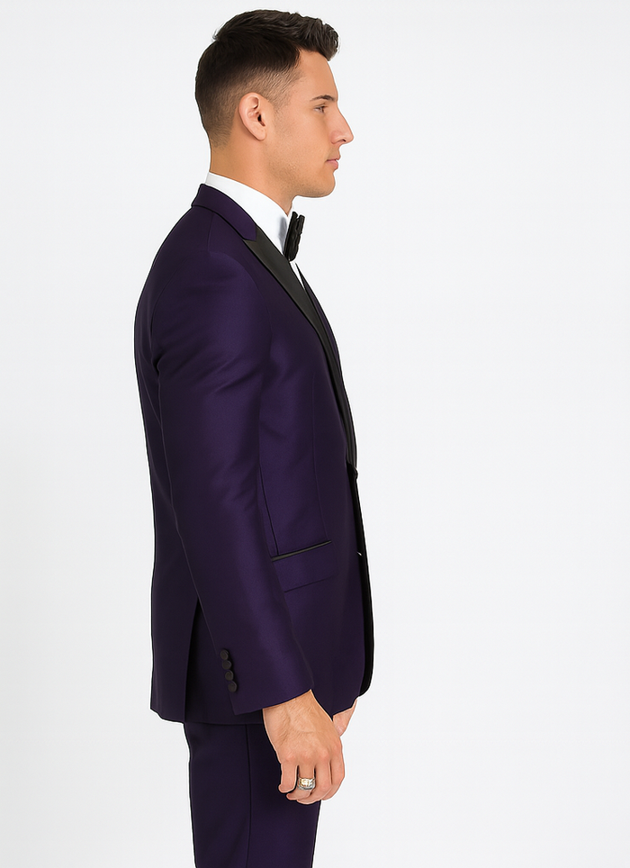 Men's Purple Two Button  Peak Lapel Velvet Jacket - Image 3