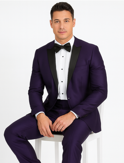 Men's Purple Two Button  Peak Lapel Velvet Jacket - Image 4