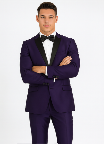 Men's Purple Two Button  Peak Lapel Velvet Jacket - Image 5