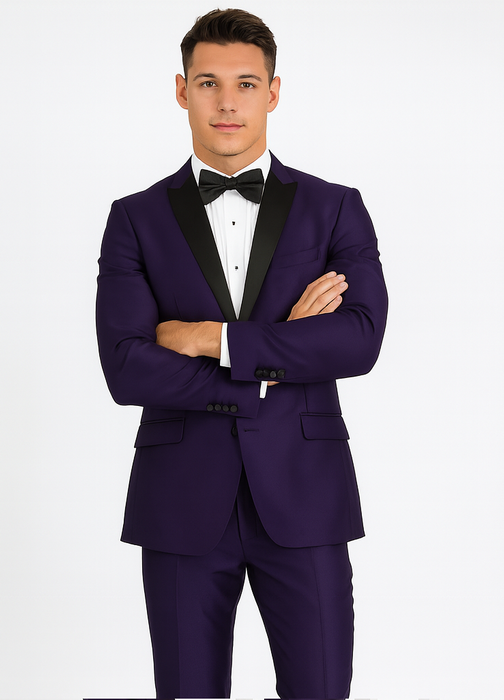 Men's Purple Two Button  Peak Lapel Velvet Jacket