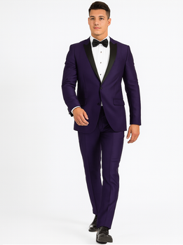 Men's Purple Two Button  Peak Lapel Velvet Jacket - Image 6