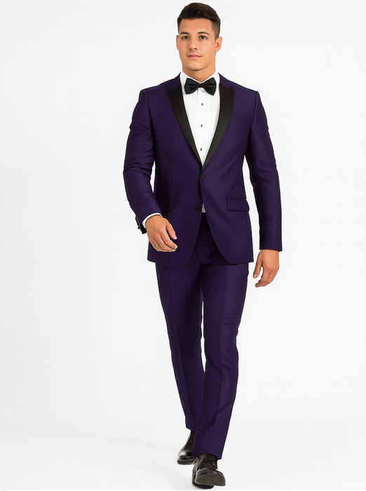 Men's Purple Two Button  Peak Lapel Velvet Jacket