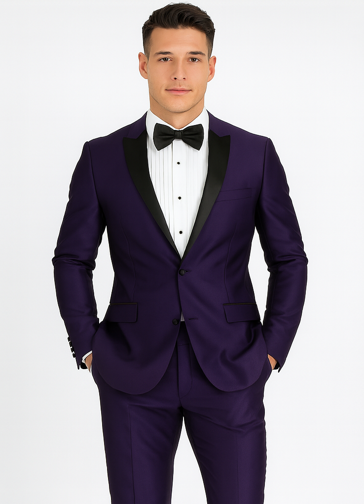 Men's Purple Two Button  Peak Lapel Velvet Jacket - Image 7