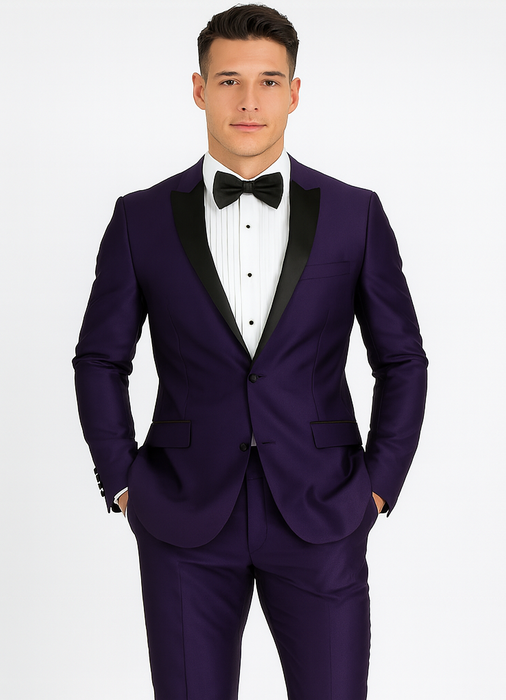 Men's Purple Two Button  Peak Lapel Velvet Jacket