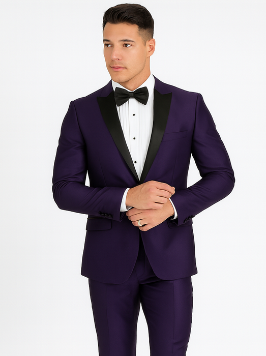 Men's Purple Two Button  Peak Lapel Velvet Jacket