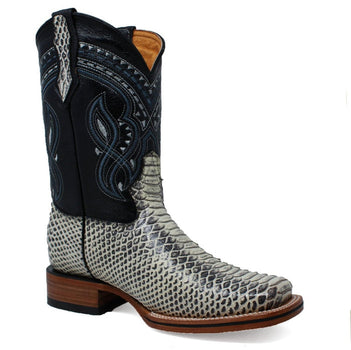 Men's Los Altos Python Skin Wide Square Toe Boots - Porto Brown - Image 4