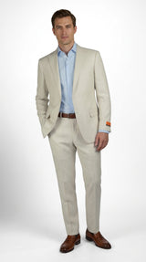 Mens Real ENZO Tovare Linen Spring Summer Suit – Lightweight Breathable Light Beige Wedding Suit
