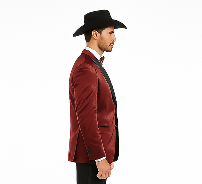 Men's Red 2 Buttons Slim Fit Solid Sharkskin Cheap Priced Blazer Jacket For Men Sportcoat - Image 3