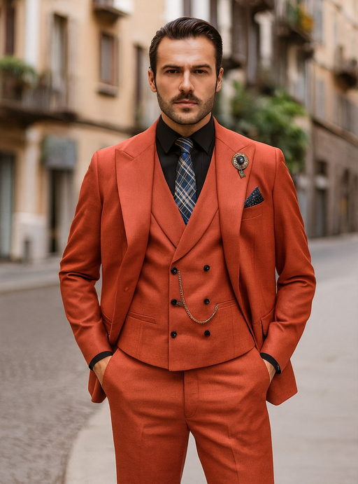 Designer Red Three-Piece Suit – Business & Wedding Wear for Men