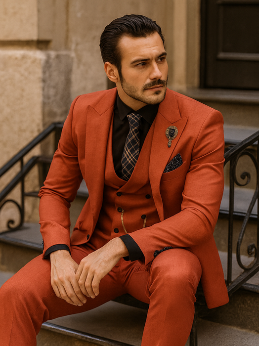 Designer Red Three-Piece Suit – Business & Wedding Wear for Men
