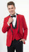 Mens Red and Black Tuxedo – Three Piece Formal Suit with Satin Shawl Lapel for Wedding and Prom