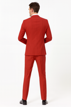Men’s Red And White Lapel Three-Piece Tuxedo with Sequin Lapel and Matching Bow Tie - Chirstmas Suit
