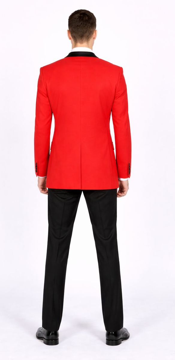Men'S Red Dinner Jacket Suit And Black Lapel Formal Attire + Black Pants Fashion Tuxedos For Men - Red Tuxedo - Image 2