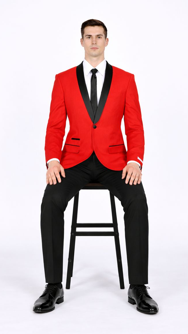 Men'S Red Dinner Jacket Suit And Black Lapel Formal Attire + Black Pants Fashion Tuxedos For Men - Red Tuxedo - Image 4