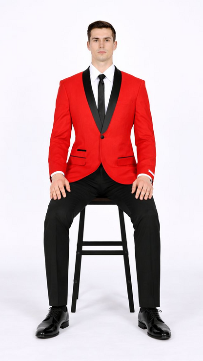 Men'S Red Dinner Jacket Suit And Black Lapel Formal Attire + Black Pants Fashion Tuxedos For Men - Red Tuxedo - Image 4