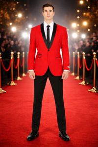 Men'S Red Dinner Jacket Suit And Black Lapel Formal Attire + Black Pants Fashion Tuxedos For Men - Red Tuxedo - Image 5