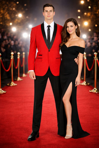 Men'S Red Dinner Jacket Suit And Black Lapel Formal Attire + Black Pants Fashion Tuxedos For Men - Red Tuxedo - Image 6