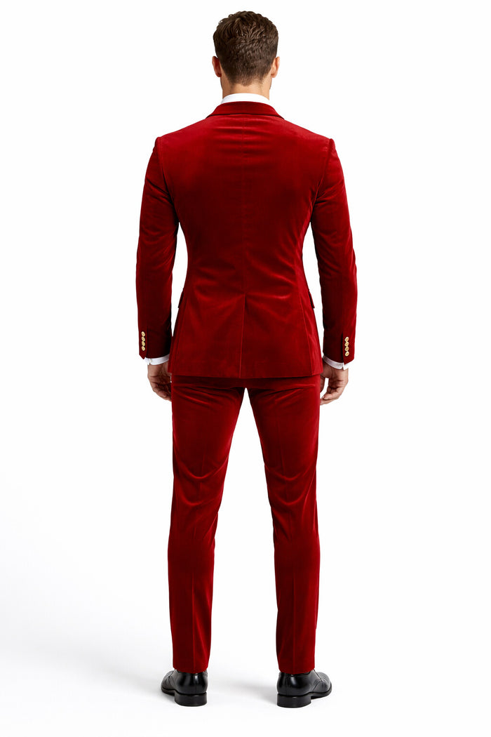 Mens Velvet Suit - Slim Fit Double Breasted Suit Blazer and Pants - Green
