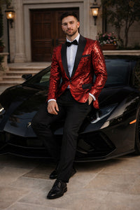 Men's One Button  Red Sequin Blazer - Sequin Tuxedo - Dinner Jacket - Image 7