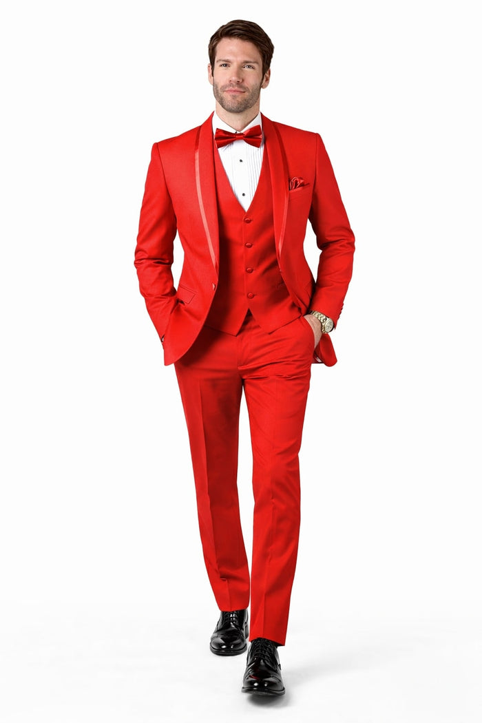 Classic Red Shawl Lapel Tuxedo for Men | 1-Button 4-Piece Suit - Image 3
