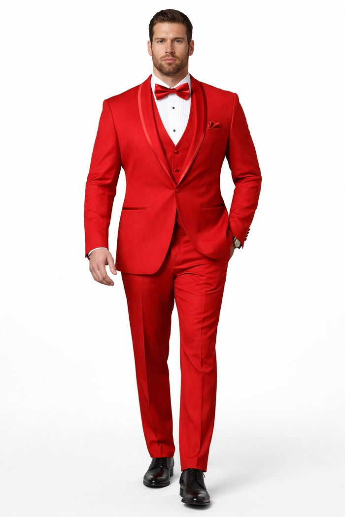 Classic Red Shawl Lapel Tuxedo for Men | 1-Button 4-Piece Suit - Image 8