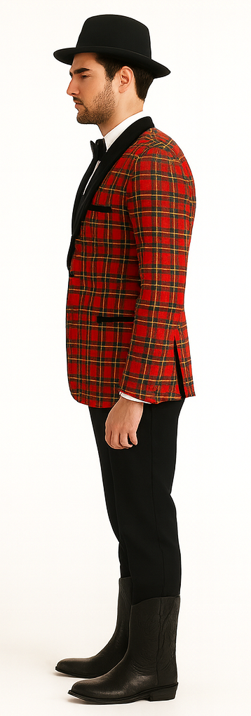 Men's Red Flap Besom Pocket Designer Fashion Dress Casual Blazer - Image 3