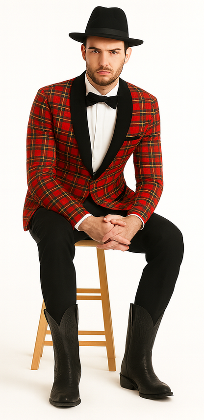 Men's Red Flap Besom Pocket Designer Fashion Dress Casual Blazer - Image 4
