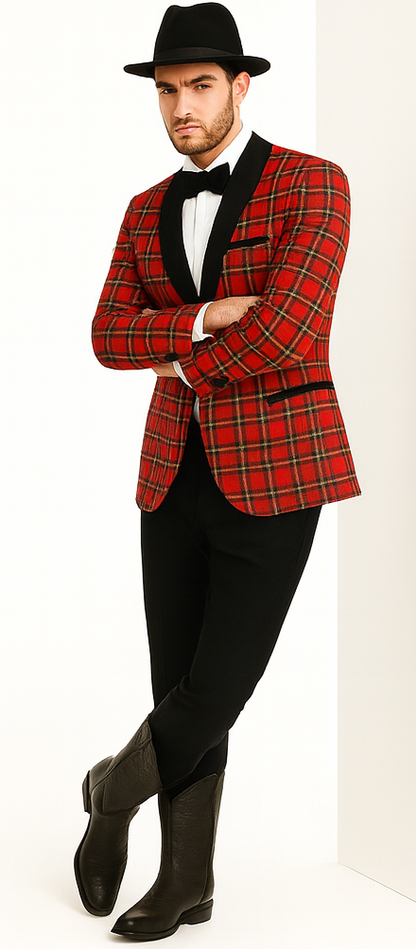 Men's Red Flap Besom Pocket Designer Fashion Dress Casual Blazer - Image 5