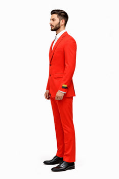 Men'S Red Flap Two Pockets Vested 3 Piece Suit