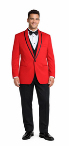 Men'S Red Formal Attire Dinner Jacket Suits And Black Lapel + Black Pants Fashion Tuxedo For Men - Red Tuxedo