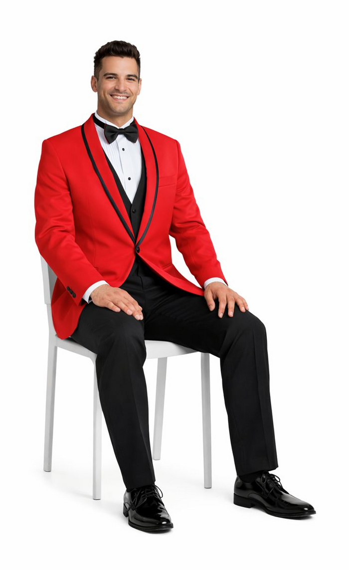 Men'S Red Formal Attire Dinner Jacket Suits And Black Lapel + Black Pants Fashion Tuxedo For Men - Red Tuxedo - Image 4