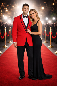 Men'S Red Formal Attire Dinner Jacket Suits And Black Lapel + Black Pants Fashion Tuxedo For Men - Red Tuxedo - Image 6