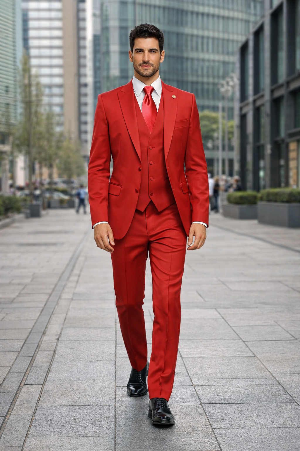 Mens Red Matching Suits Brand Vest 3 Piece Suit Modern Fit
