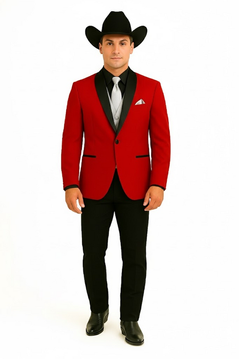 Men's Red  One Button Suit