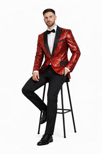 Men's One Button  Red Sequin Blazer - Sequin Tuxedo - Dinner Jacket - Image 4