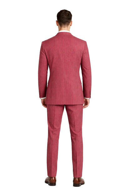 Modern Fit Summer 2 Piece 2 Button Suit Striped Seersucker in Navy