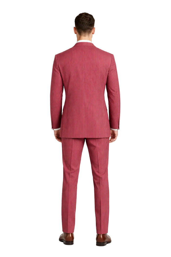 Modern Fit Summer 2 Piece 2 Button Suit Striped Seersucker in Navy
