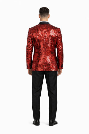 Men's One Button  Red Sequin Blazer - Sequin Tuxedo - Dinner Jacket - Image 2