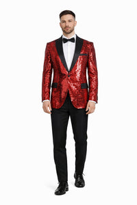 Men's One Button  Red Sequin Blazer - Sequin Tuxedo - Dinner Jacket - Image 5